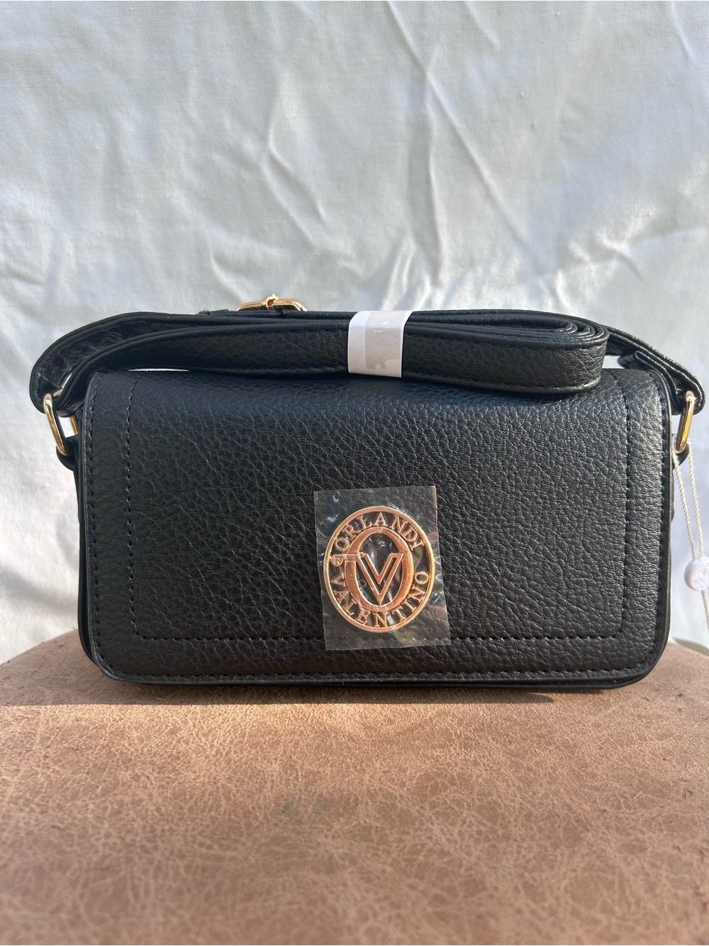 Badgley Mischka Black Crossbody with Gold-Tone Emblem